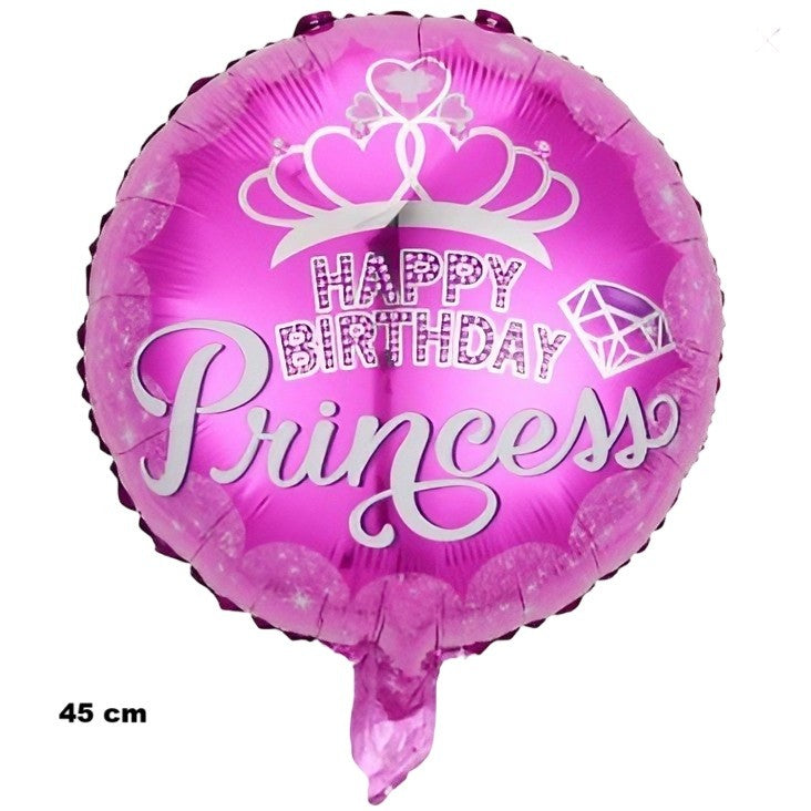 Balon din Folie Metalizata, Figurine, Model Princess, Happy Birthday, Tematica Aniversare, 45 cm, Ambalaj Individual, Pai Inclus, Umflare cu Aer sau Heliu, Multicolor