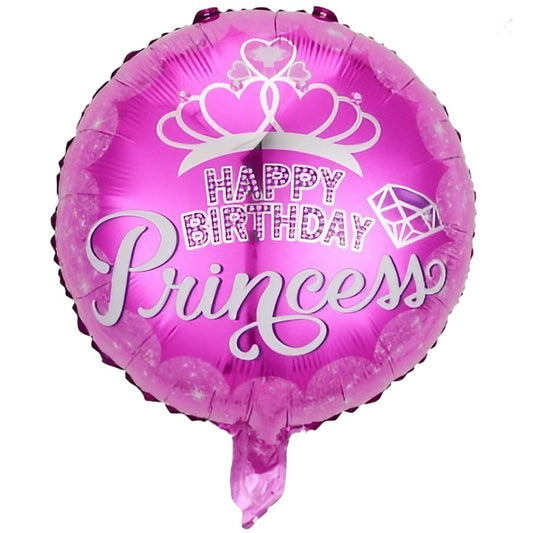 Balon din Folie Metalizata, Figurine, Model Princess, Happy Birthday, Tematica Aniversare, 45 cm, Ambalaj Individual, Pai Inclus, Umflare cu Aer sau Heliu, Multicolor