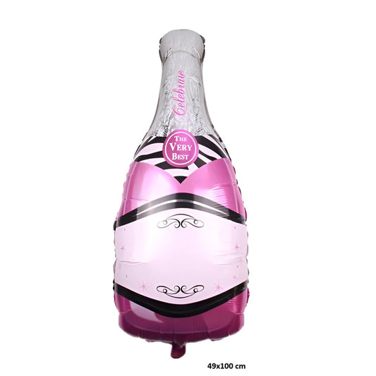Balon din Folie Metalizata, Figurine, Model Sticla de Sampanie, 49x100 cm, Ambalaj Individual, Pai Inclus, Umflare cu Aer sau Heliu, Mov