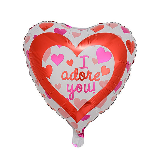 Balon din Folie Metalizată, Forma de Inima, Model I Adore you, 45cm, Ambalaj Individual, Pai inclus, Umflare cu Aer sau Heliu, Rosu