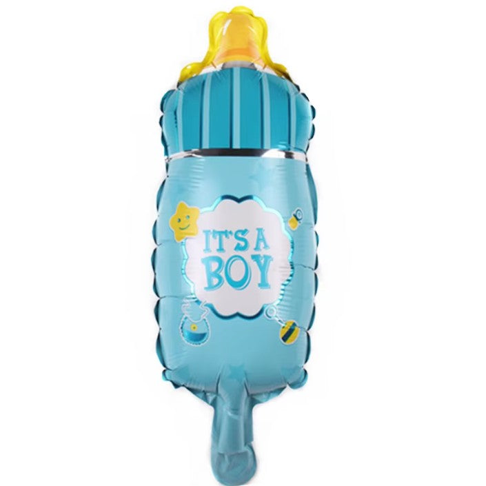 Balon din Folie Metalizata, Mini Figurina Biberon, Model It's a Boy, Tematica Gender Reveal, 44x20 cm, Ambalaj Individual, Pai Inclus, Umflare cu Aer sau Heliu, Albastru