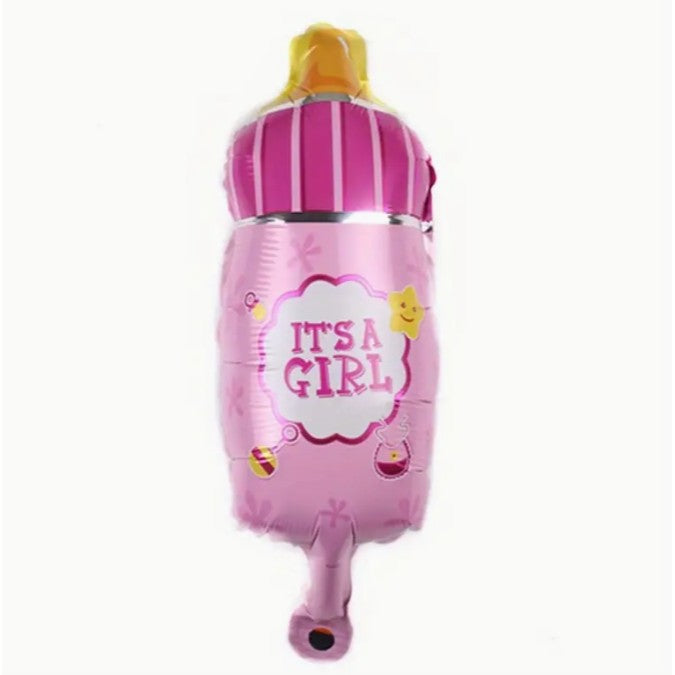Balon din Folie Metalizata, Mini Figurina Biberon, Model It's a Girl, Tematica Gender Reveal, 44x20 cm, Ambalaj Individual, Pai Inclus, Umflare cu Aer sau Heliu, Roz