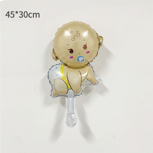Balon din Folie Metalizata, Mini Figurina, Model Bebelus Baietel, Tematica Gender Reveal, 45x25 cm, Ambalaj Individual, Pai Inclus, Umflare cu Aer sau Heliu, Multicolor