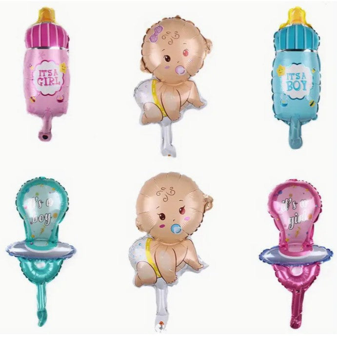 Balon din Folie Metalizata, Mini Figurina, Model Bebelus Baietel, Tematica Gender Reveal, 45x25 cm, Ambalaj Individual, Pai Inclus, Umflare cu Aer sau Heliu, Multicolor
