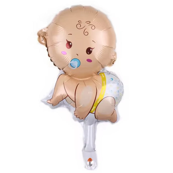 Balon din Folie Metalizata, Mini Figurina, Model Bebelus Baietel, Tematica Gender Reveal, 45x25 cm, Ambalaj Individual, Pai Inclus, Umflare cu Aer sau Heliu, Multicolor