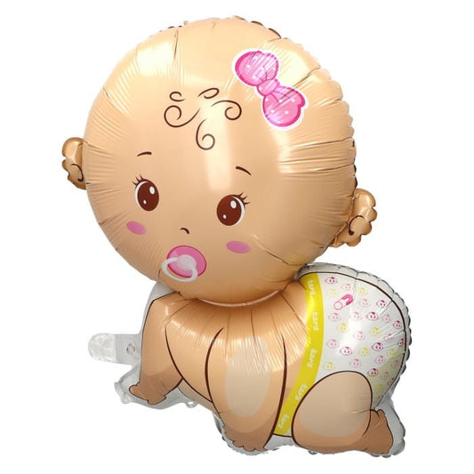 Balon din Folie Metalizata, Mini Figurina, Model Bebelus Fetita, Tematica Gender Reveal, 45x25 cm, Ambalaj Individual, Pai Inclus, Umflare cu Aer sau Heliu, Multicolor
