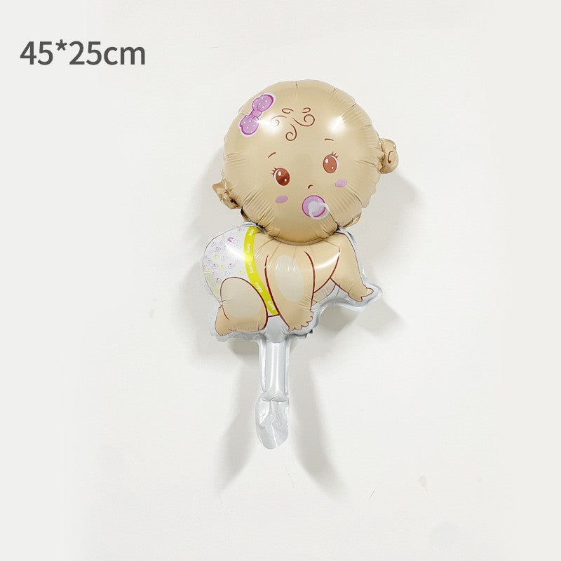 Balon din Folie Metalizata, Mini Figurina, Model Bebelus Fetita, Tematica Gender Reveal, 45x25 cm, Ambalaj Individual, Pai Inclus, Umflare cu Aer sau Heliu, Multicolor