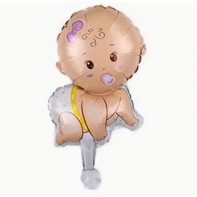 Balon din Folie Metalizata, Mini Figurina, Model Bebelus Fetita, Tematica Gender Reveal, 45x25 cm, Ambalaj Individual, Pai Inclus, Umflare cu Aer sau Heliu, Multicolor