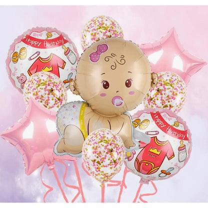 Balon din Folie Metalizata, Mini Figurina, Model Bebelus Fetita, Tematica Gender Reveal, 45x25 cm, Ambalaj Individual, Pai Inclus, Umflare cu Aer sau Heliu, Multicolor