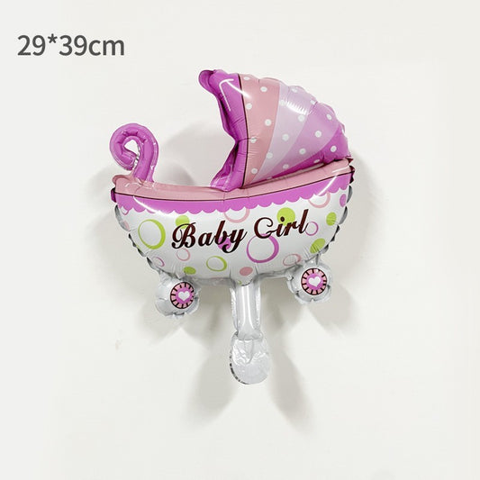 Balon din Folie Metalizata, Mini Figurina, Model Carucior Bebelus, Tematica Gender Reveal, 39x29 cm, Ambalaj Individual, Pai Inclus, Umflare cu Aer sau Heliu, Roz