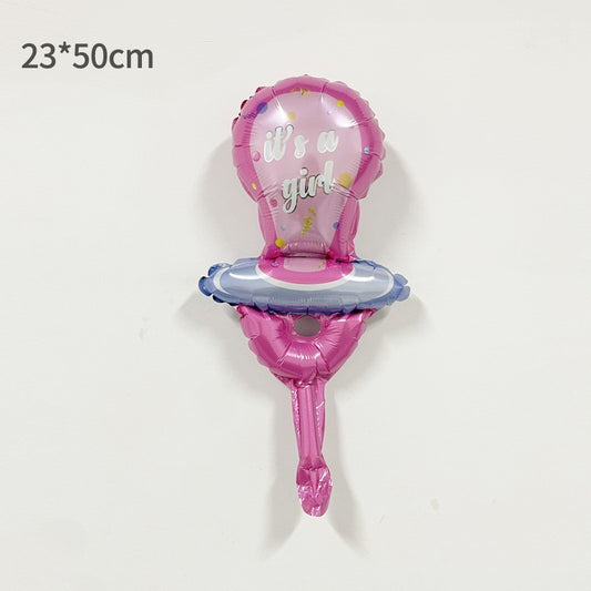 Balon din Folie Metalizata, Mini Figurina, Model Suzeta, Tematica Gender Reveal, 23x50 cm, Ambalaj Individual, Pai Inclus, Umflare cu Aer sau Heliu, Roz