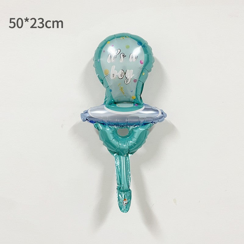 Balon din Folie Metalizata, Mini Figurina, Model Suzeta, Tematica Gender Reveal, 23x50 cm, Ambalaj Individual, Pai Inclus, Umflare cu Aer sau Heliu, Albastru