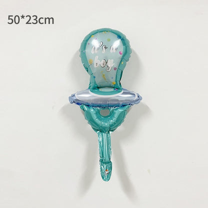 Balon din Folie Metalizata, Mini Figurina, Model Suzeta, Tematica Gender Reveal, 23x50 cm, Ambalaj Individual, Pai Inclus, Umflare cu Aer sau Heliu, Albastru