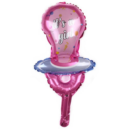 Balon din Folie Metalizata, Mini Figurina, Model Suzeta, Tematica Gender Reveal, 23x50 cm, Ambalaj Individual, Pai Inclus, Umflare cu Aer sau Heliu, Roz