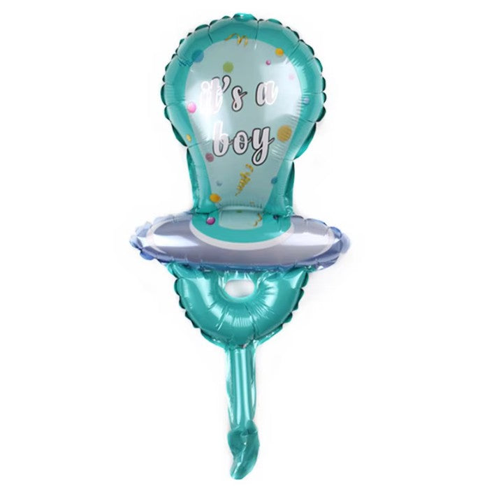 Balon din Folie Metalizata, Mini Figurina, Model Suzeta, Tematica Gender Reveal, 23x50 cm, Ambalaj Individual, Pai Inclus, Umflare cu Aer sau Heliu, Albastru