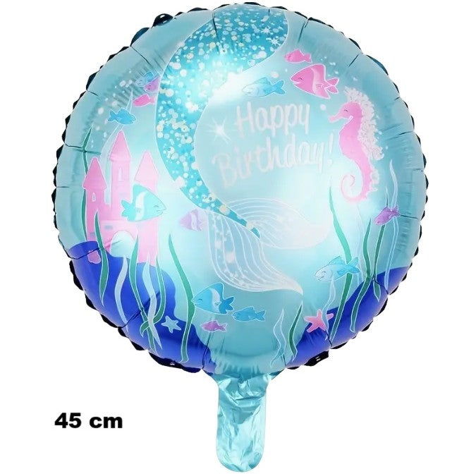 Balon din Folie Metalizata, Mini Figurina Rotunda, Model Caluti de Mare, Happy Birthday, Tematica Aniversare, 45 cm, Ambalaj Individual, Pai Inclus, Umflare cu Aer sau Heliu, Multicolor