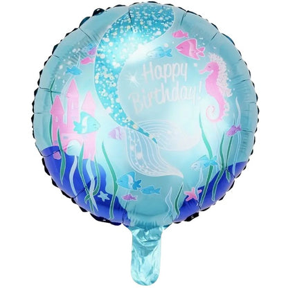 Balon din Folie Metalizata, Mini Figurina Rotunda, Model Caluti de Mare, Happy Birthday, Tematica Aniversare, 45 cm, Ambalaj Individual, Pai Inclus, Umflare cu Aer sau Heliu, Multicolor