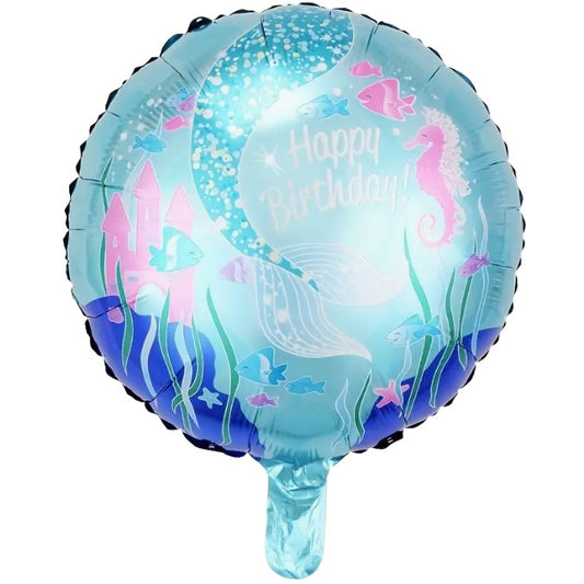 Balon din Folie Metalizata, Mini Figurina Rotunda, Model Caluti de Mare, Happy Birthday, Tematica Aniversare, 45 cm, Ambalaj Individual, Pai Inclus, Umflare cu Aer sau Heliu, Multicolor