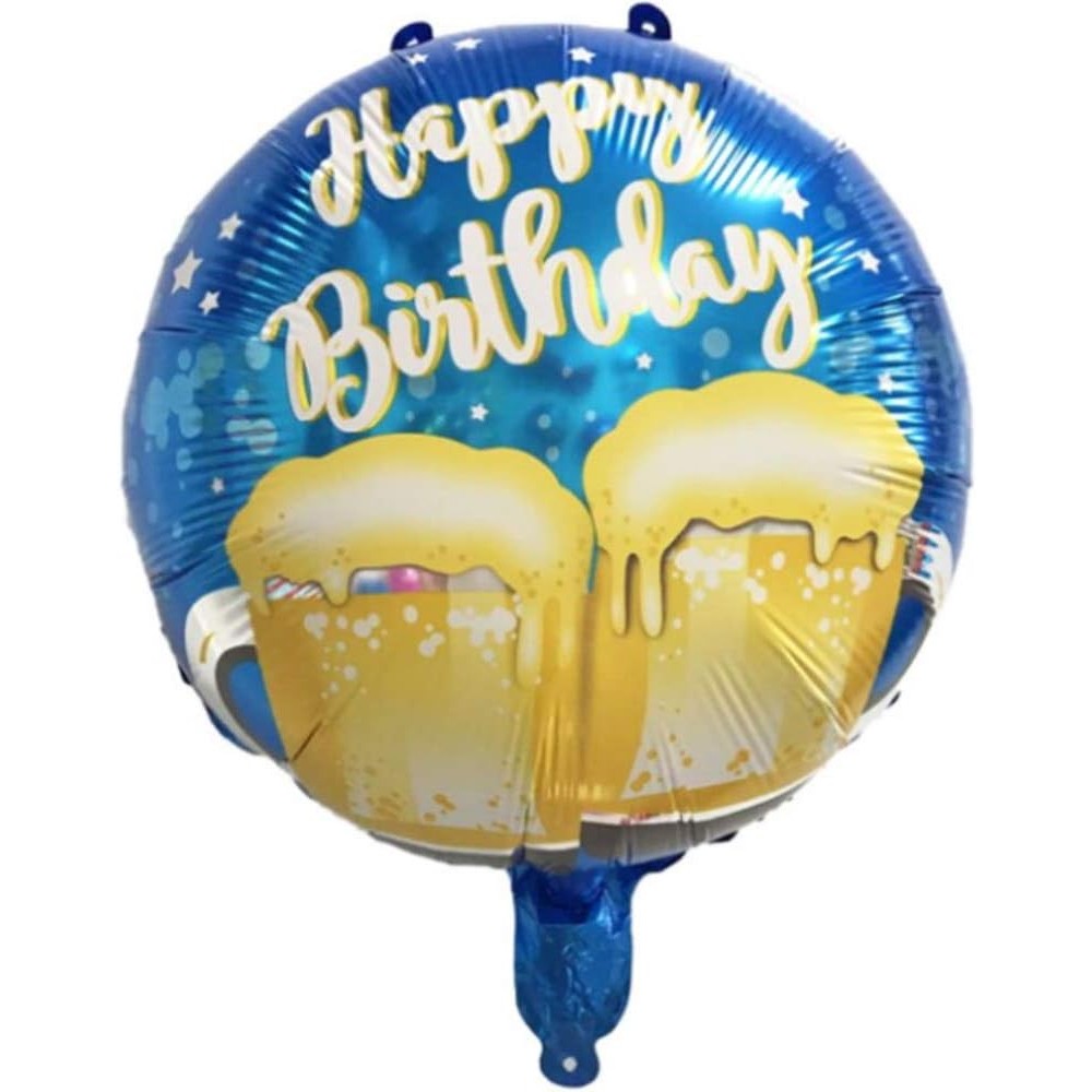 Balon din Folie Metalizata, Mini Figurina Rotunda, Model Halbe de Bere, Happy Birthday, Tematica Aniversare, 45 cm, Ambalaj Individual, Pai Inclus, Umflare cu Aer sau Heliu, Albastru