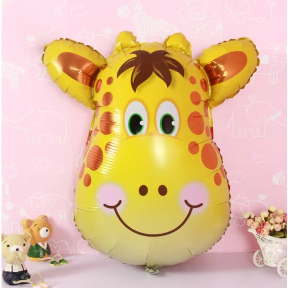 Balon din Folie Metalizata, Mini Figurine Animalute, Model Girafa, Tematica Aniversare, 32x45 cm, Ambalaj Individual, Pai Inclus, Umflare cu Aer sau Heliu, Multicolor