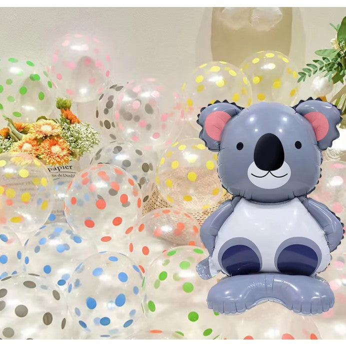 Balon din Folie Metalizata, Mini Figurine Animalute, Model Koala, Tematica Aniversare, 38x58 cm, Ambalaj Individual, Pai Inclus, Umflare cu Aer sau Heliu, Multicolor