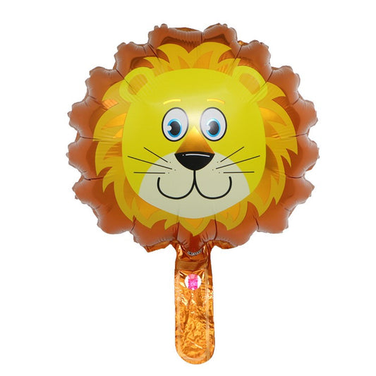 Balon din Folie Metalizata, Mini Figurine Animalute, Model Leu, Tematica Aniversare, 34x43 cm, Ambalaj Individual, Pai Inclus, Umflare cu Aer sau Heliu, Multicolor