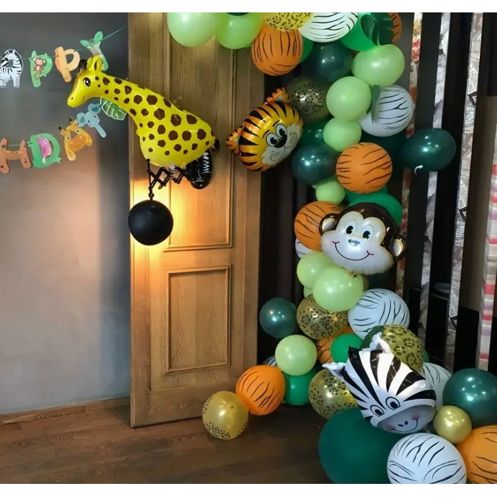 Balon din Folie Metalizata, Mini Figurine Animalute, Model Maimutica, Tematica Aniversare, 42x42 cm, Ambalaj Individual, Pai Inclus, Umflare cu Aer sau Heliu, Multicolor