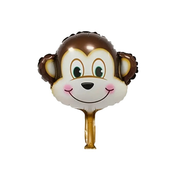 Balon din Folie Metalizata, Mini Figurine Animalute, Model Maimutica, Tematica Aniversare, 42x42 cm, Ambalaj Individual, Pai Inclus, Umflare cu Aer sau Heliu, Multicolor
