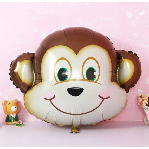 Balon din Folie Metalizata, Mini Figurine Animalute, Model Maimutica, Tematica Aniversare, 42x42 cm, Ambalaj Individual, Pai Inclus, Umflare cu Aer sau Heliu, Multicolor
