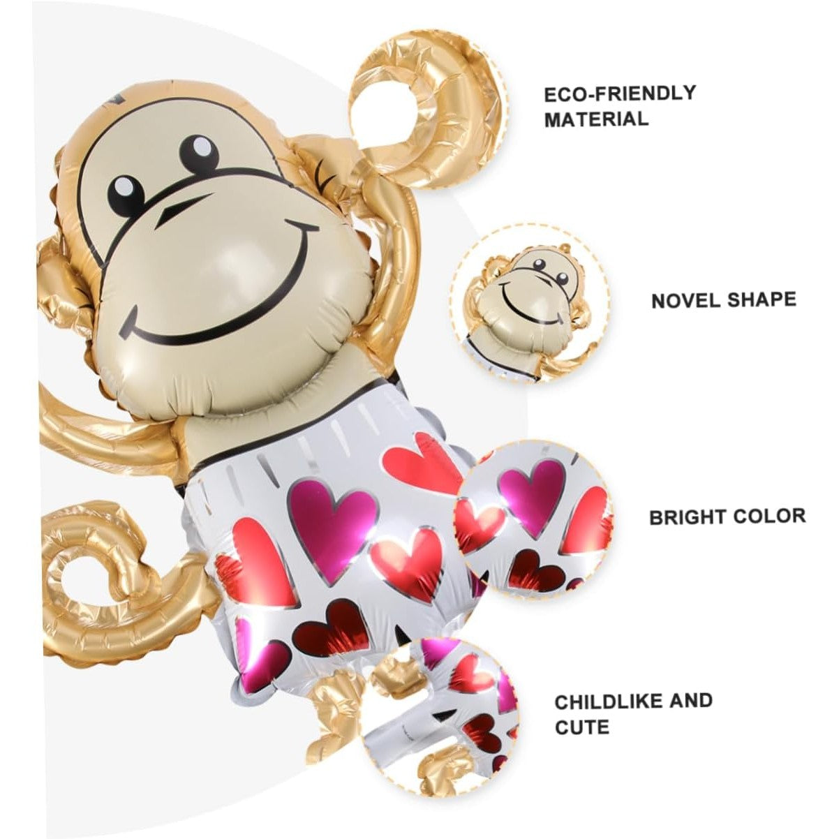 Balon din Folie Metalizata, Mini Figurine Animalute, Model Maimutica, Tematica Aniversare, 45x28 cm, Ambalaj Individual, Pai Inclus, Umflare cu Aer sau Heliu, Multicolor
