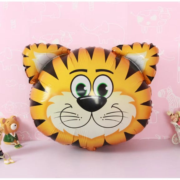 Balon din Folie Metalizata, Mini Figurine Animalute, Model Tigru, Tematica Aniversare, 38x31 cm, Ambalaj Individual, Pai Inclus, Umflare cu Aer sau Heliu, Multicolor