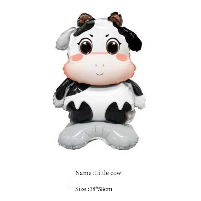 Balon din Folie Metalizata, Mini Figurine Animalute, Model Vacuta, Tematica Aniversare, 38x58 cm, Ambalaj Individual, Pai Inclus, Umflare cu Aer sau Heliu, Multicolor