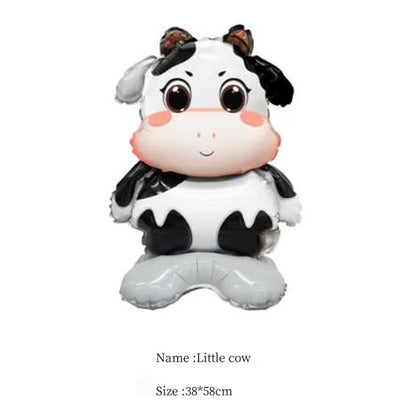 Balon din Folie Metalizata, Mini Figurine Animalute, Model Vacuta, Tematica Aniversare, 38x58 cm, Ambalaj Individual, Pai Inclus, Umflare cu Aer sau Heliu, Multicolor