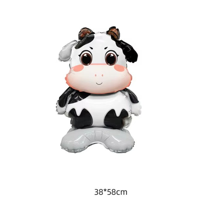 Balon din Folie Metalizata, Mini Figurine Animalute, Model Vacuta, Tematica Aniversare, 38x58 cm, Ambalaj Individual, Pai Inclus, Umflare cu Aer sau Heliu, Multicolor