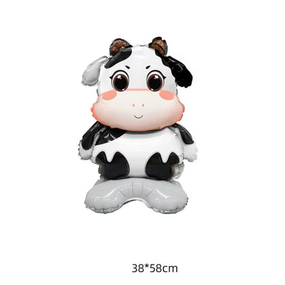 Balon din Folie Metalizata, Mini Figurine Animalute, Model Vacuta, Tematica Aniversare, 38x58 cm, Ambalaj Individual, Pai Inclus, Umflare cu Aer sau Heliu, Multicolor