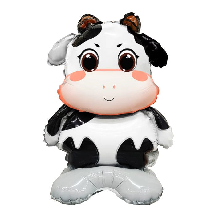 Balon din Folie Metalizata, Mini Figurine Animalute, Model Vacuta, Tematica Aniversare, 38x58 cm, Ambalaj Individual, Pai Inclus, Umflare cu Aer sau Heliu, Multicolor