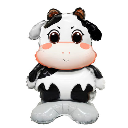 Balon din Folie Metalizata, Mini Figurine Animalute, Model Vacuta, Tematica Aniversare, 38x58 cm, Ambalaj Individual, Pai Inclus, Umflare cu Aer sau Heliu, Multicolor