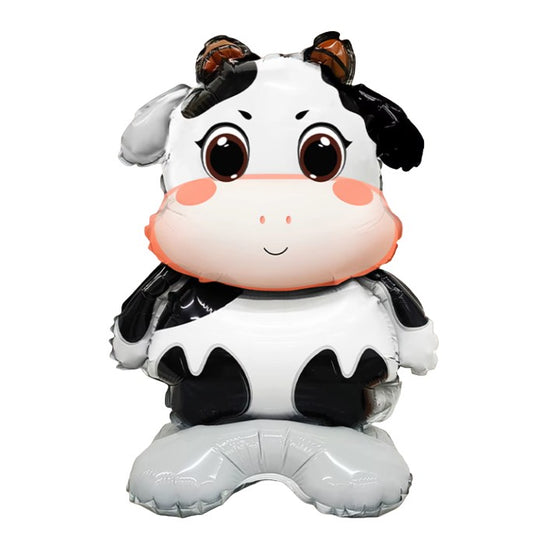 Balon din Folie Metalizata, Mini Figurine Animalute, Model Vacuta, Tematica Aniversare, 38x58 cm, Ambalaj Individual, Pai Inclus, Umflare cu Aer sau Heliu, Multicolor