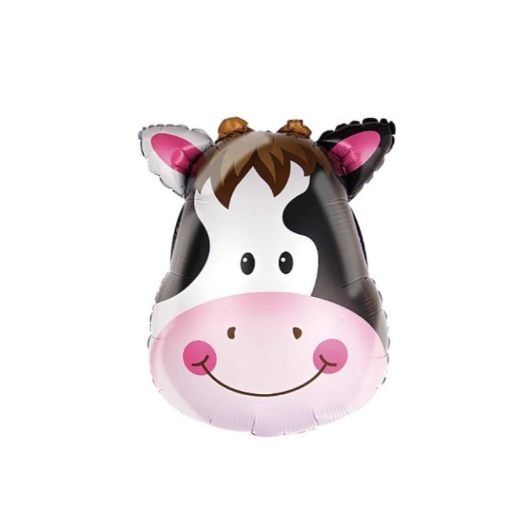 Balon din Folie Metalizata, Mini Figurine Animalute, Model Vacuta, Tematica Aniversare, 45x40 cm, Ambalaj Individual, Pai Inclus, Umflare cu Aer sau Heliu, Multicolor