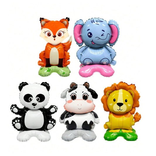 Balon din Folie Metalizata, Mini Figurine Animalute, Model Vulpe, Tematica Aniversare, 35x61 cm, Ambalaj Individual, Pai Inclus, Umflare cu Aer sau Heliu, Multicolor