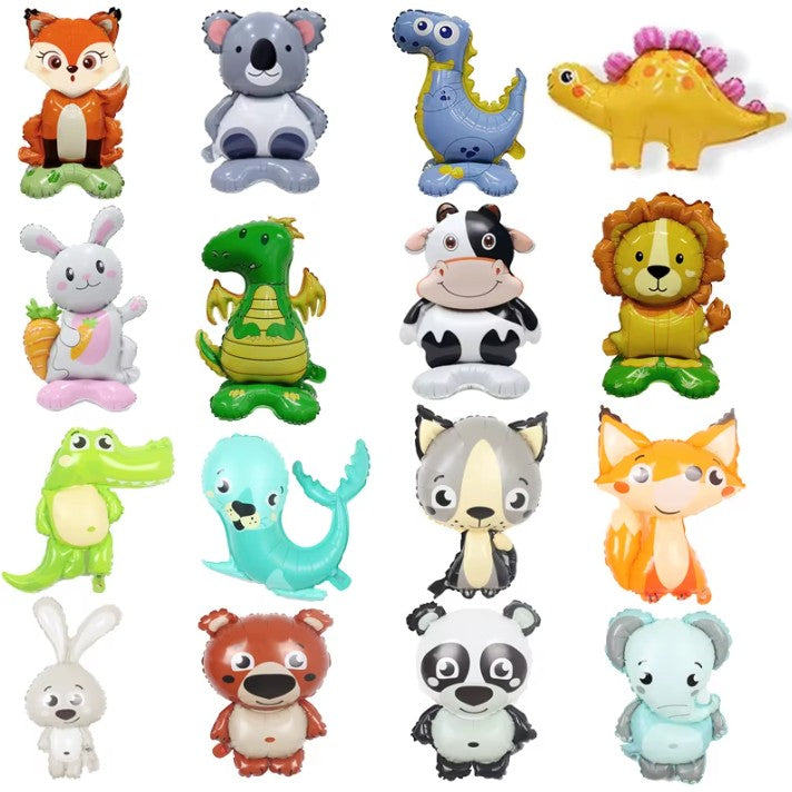 Balon din Folie Metalizata, Mini Figurine Animalute, Model Vulpe, Tematica Aniversare, 35x61 cm, Ambalaj Individual, Pai Inclus, Umflare cu Aer sau Heliu, Multicolor