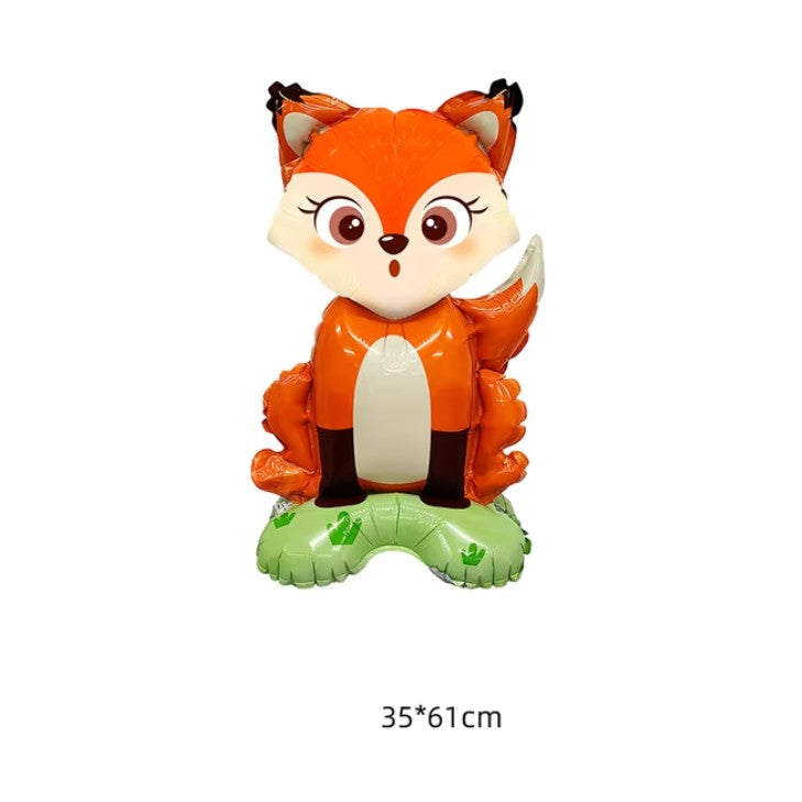 Balon din Folie Metalizata, Mini Figurine Animalute, Model Vulpe, Tematica Aniversare, 35x61 cm, Ambalaj Individual, Pai Inclus, Umflare cu Aer sau Heliu, Multicolor