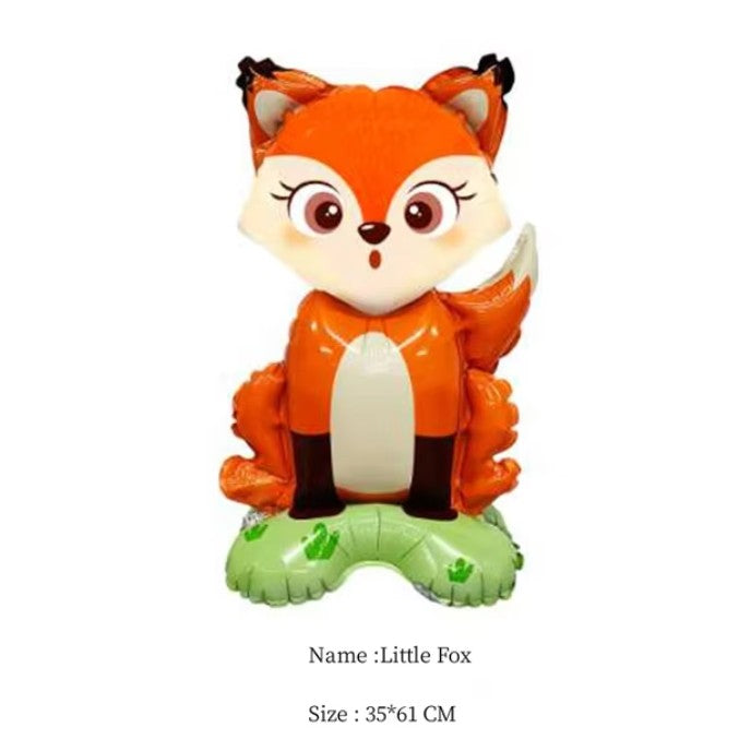 Balon din Folie Metalizata, Mini Figurine Animalute, Model Vulpe, Tematica Aniversare, 35x61 cm, Ambalaj Individual, Pai Inclus, Umflare cu Aer sau Heliu, Multicolor