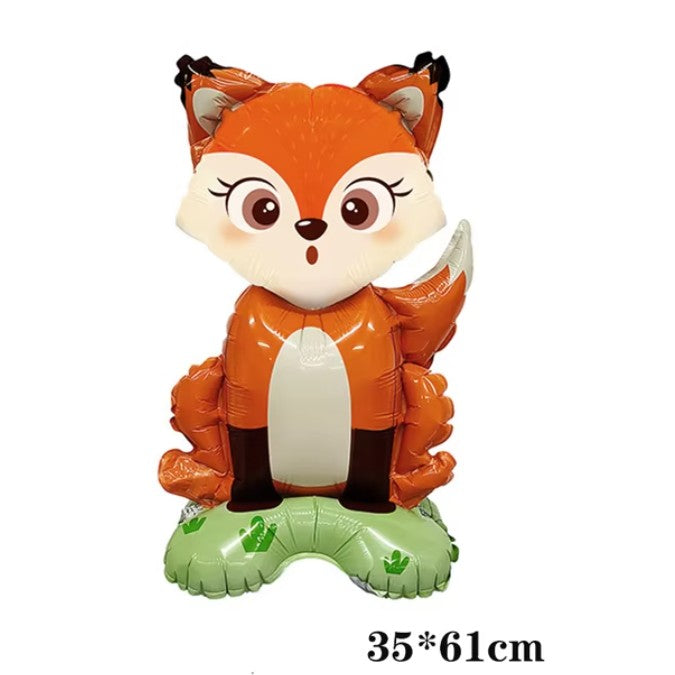Balon din Folie Metalizata, Mini Figurine Animalute, Model Vulpe, Tematica Aniversare, 35x61 cm, Ambalaj Individual, Pai Inclus, Umflare cu Aer sau Heliu, Multicolor