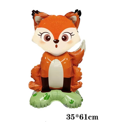 Balon din Folie Metalizata, Mini Figurine Animalute, Model Vulpe, Tematica Aniversare, 35x61 cm, Ambalaj Individual, Pai Inclus, Umflare cu Aer sau Heliu, Multicolor