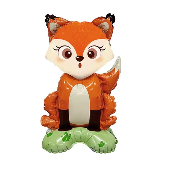 Balon din Folie Metalizata, Mini Figurine Animalute, Model Vulpe, Tematica Aniversare, 35x61 cm, Ambalaj Individual, Pai Inclus, Umflare cu Aer sau Heliu, Multicolor