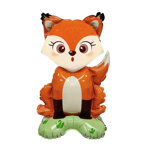 Balon din Folie Metalizata, Mini Figurine Animalute, Model Vulpe, Tematica Aniversare, 35x61 cm, Ambalaj Individual, Pai Inclus, Umflare cu Aer sau Heliu, Multicolor