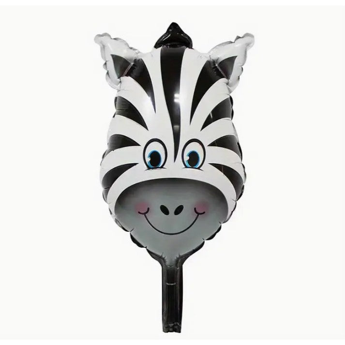 Balon din Folie Metalizata, Mini Figurine Animalute, Model Zebra, Tematica Aniversare, 25x45 cm, Ambalaj Individual, Pai Inclus, Umflare cu Aer sau Heliu, Multicolor