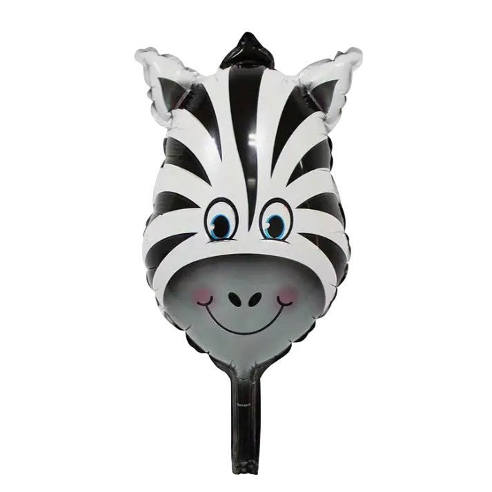 Balon din Folie Metalizata, Mini Figurine Animalute, Model Zebra, Tematica Aniversare, 25x45 cm, Ambalaj Individual, Pai Inclus, Umflare cu Aer sau Heliu, Multicolor