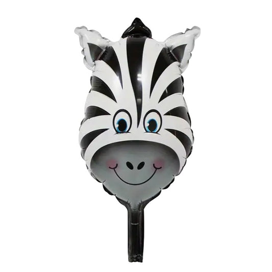 Balon din Folie Metalizata, Mini Figurine Animalute, Model Zebra, Tematica Aniversare, 25x45 cm, Ambalaj Individual, Pai Inclus, Umflare cu Aer sau Heliu, Multicolor